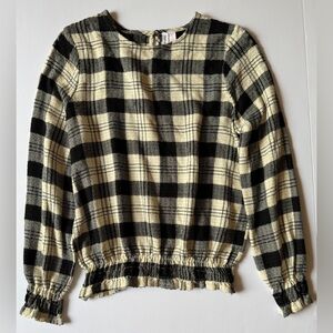 Japna Kids Black and Cream Plaid Long-Sleeved Top Size 7/8 EUC